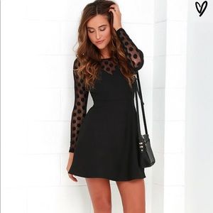 Lulu’s IN HOT DOT-TER LONG SLEEVE BLACK DRESS